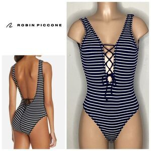 New. Robin Piccone plunge neck lace-up swimsuit. Size 4. Retails $179